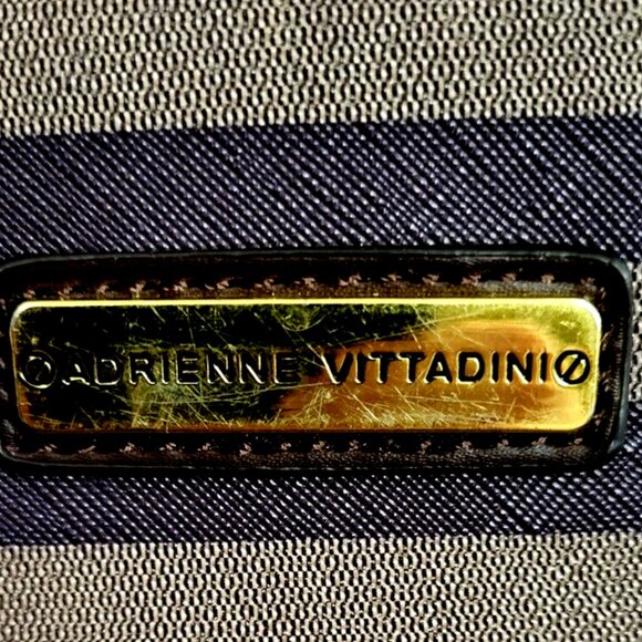 Adrienne Vittadini Women's Backpack Brown and Tan Stripped Faux Leather - Picture 6 of 11